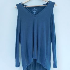 American Eagle Gray Shoulderless Long Sleeve Top